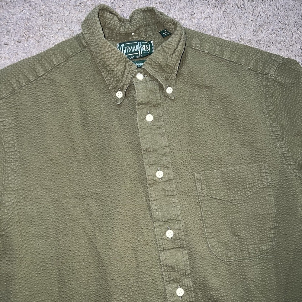 Gitman Bros. Men's Vintage Green Seersucker Short Sleeve Shirt Medium